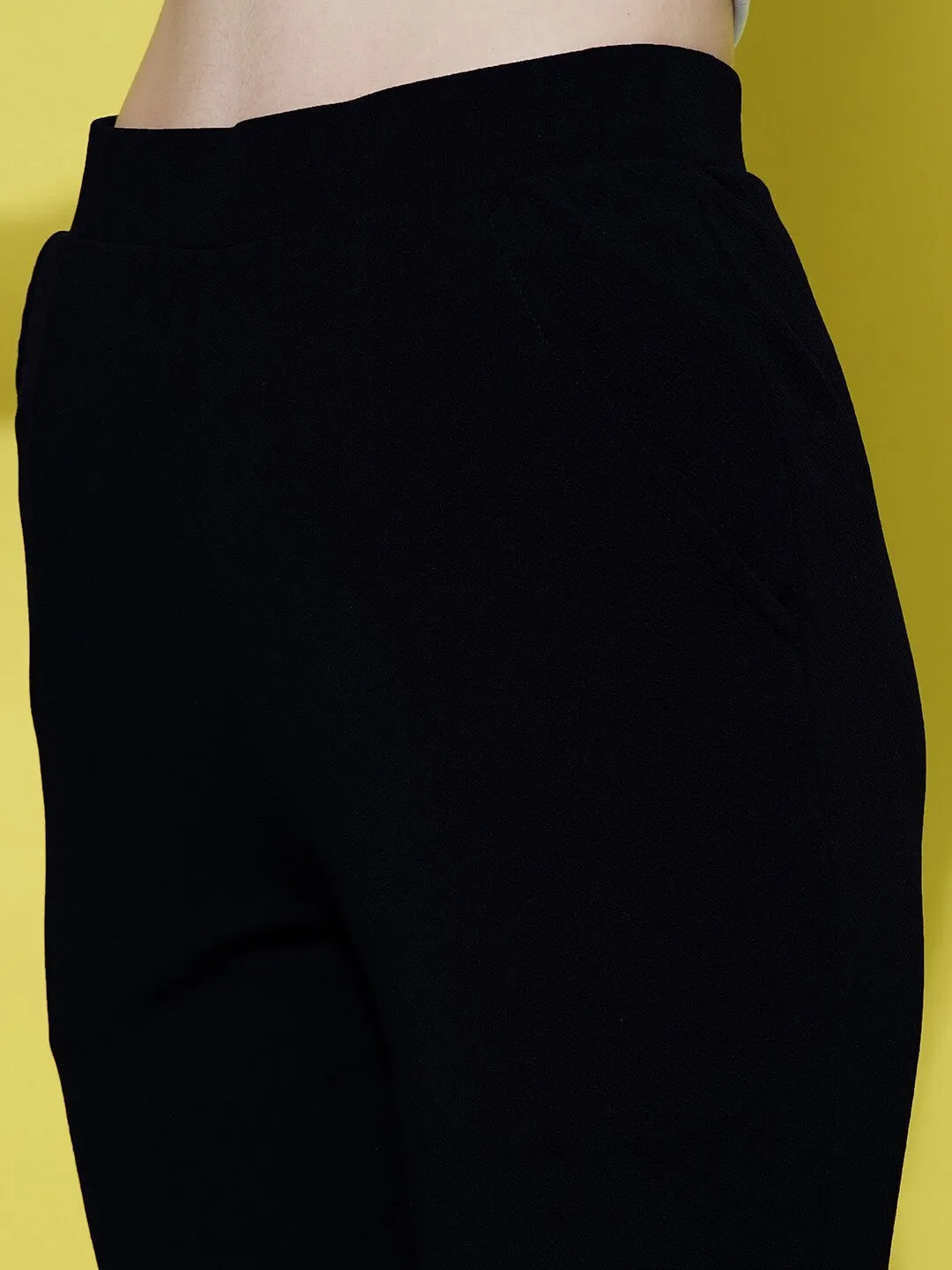 Black Slim Fit Knitted Flat-Front Trousers