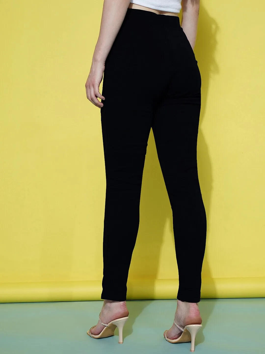 Black Slim Fit Knitted Flat-Front Trousers