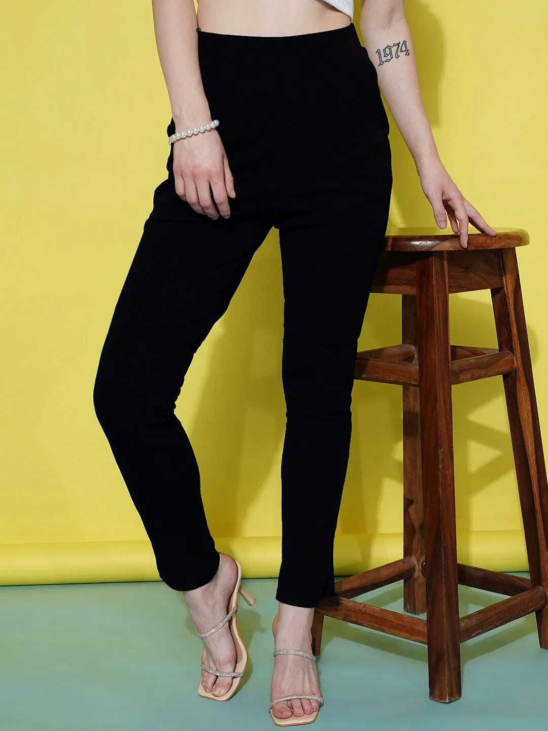 Black Slim Fit Knitted Flat-Front Trousers