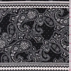 Black/Ivory Paisley Stripe Crinkled Crepe Fabric