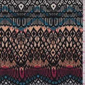 Black/Orange/Blue Tribal Wave Crinkled Crepe Fabric