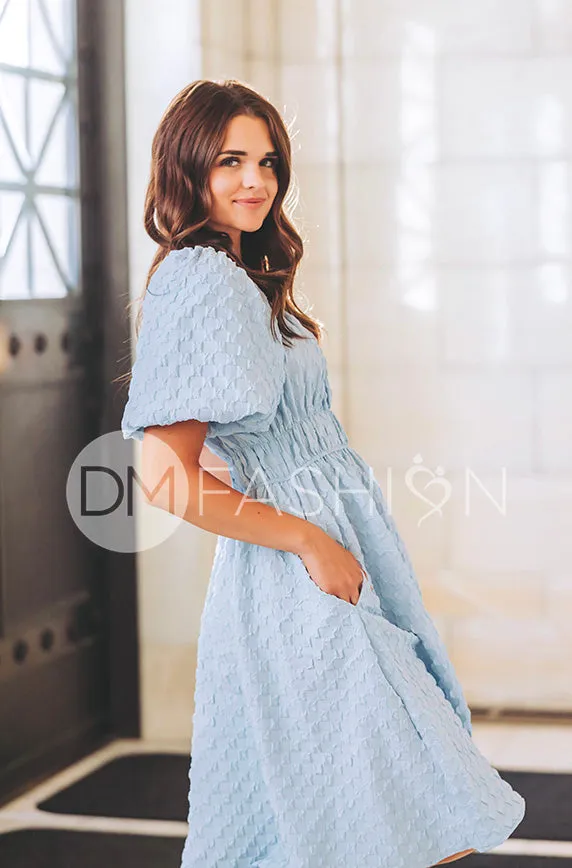 Brynn Crystal Blue Texture Dress - DM Exclusive - Maternity Friendly