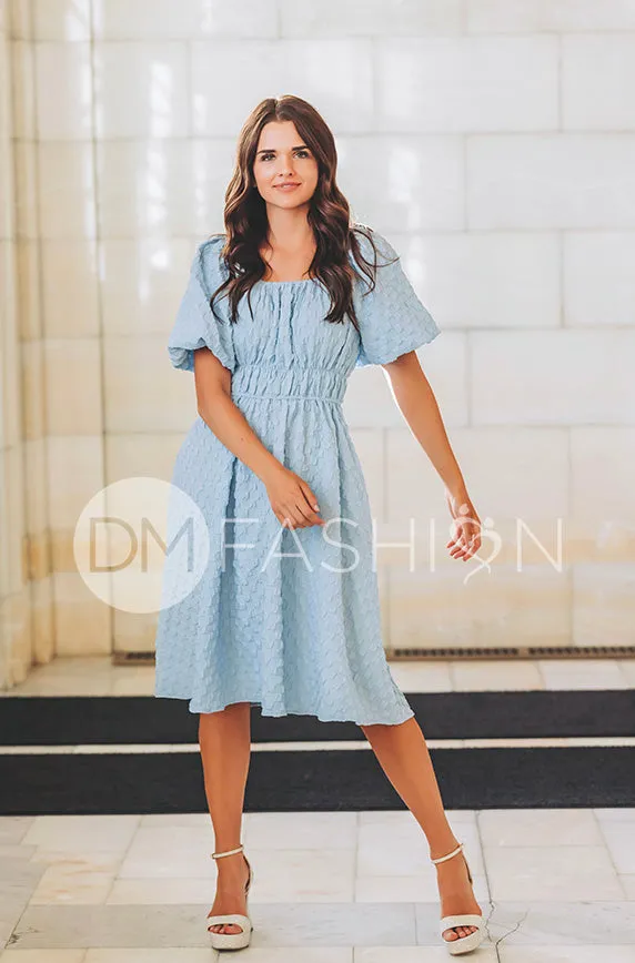 Brynn Crystal Blue Texture Dress - DM Exclusive - Maternity Friendly