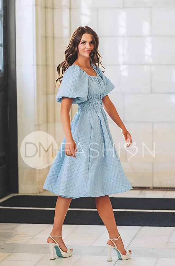 Brynn Crystal Blue Texture Dress - DM Exclusive - Maternity Friendly