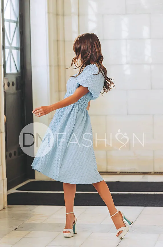 Brynn Crystal Blue Texture Dress - DM Exclusive - Maternity Friendly