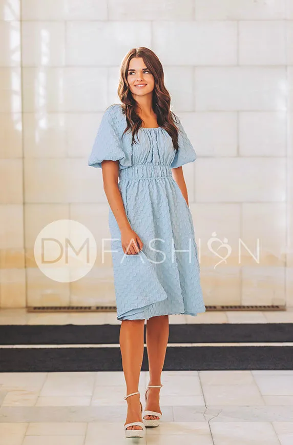 Brynn Crystal Blue Texture Dress - DM Exclusive - Maternity Friendly