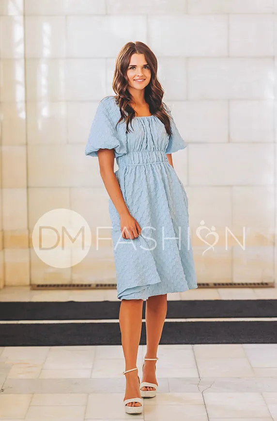 Brynn Crystal Blue Texture Dress - DM Exclusive - Maternity Friendly