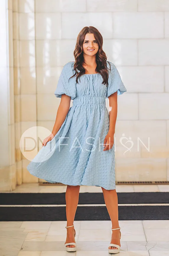 Brynn Crystal Blue Texture Dress - DM Exclusive - Maternity Friendly