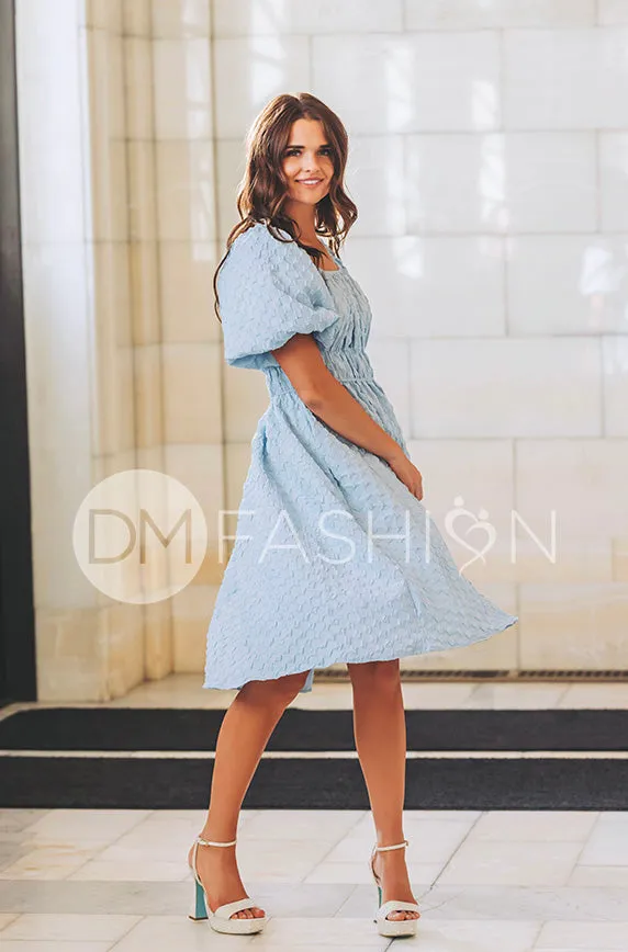 Brynn Crystal Blue Texture Dress - DM Exclusive - Maternity Friendly