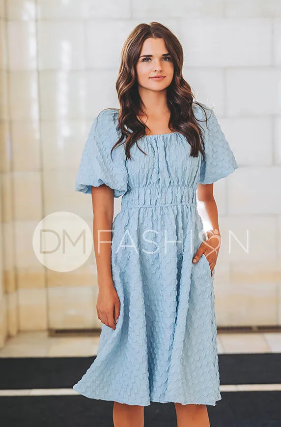 Brynn Crystal Blue Texture Dress - DM Exclusive - Maternity Friendly