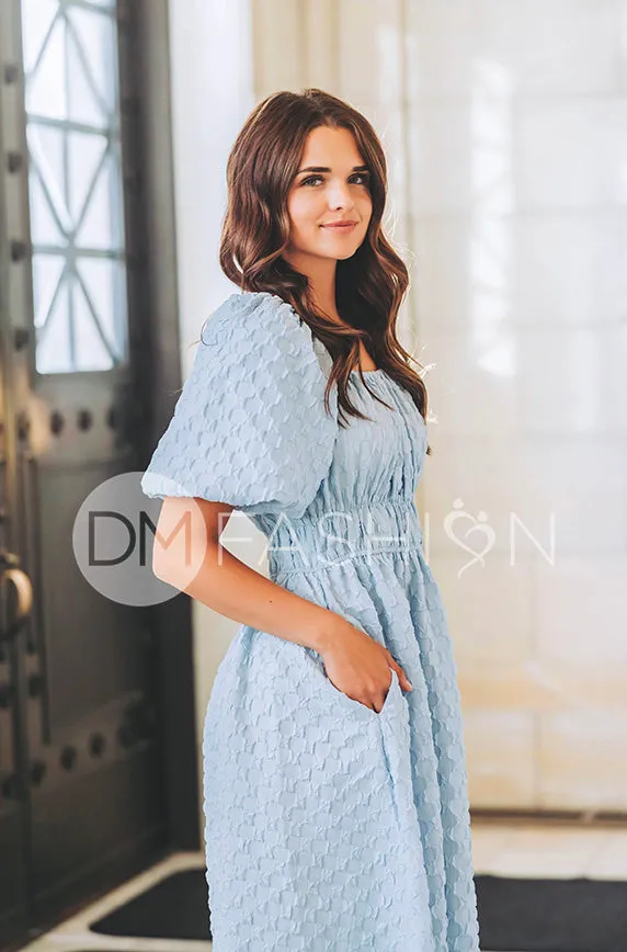 Brynn Crystal Blue Texture Dress - DM Exclusive - Maternity Friendly