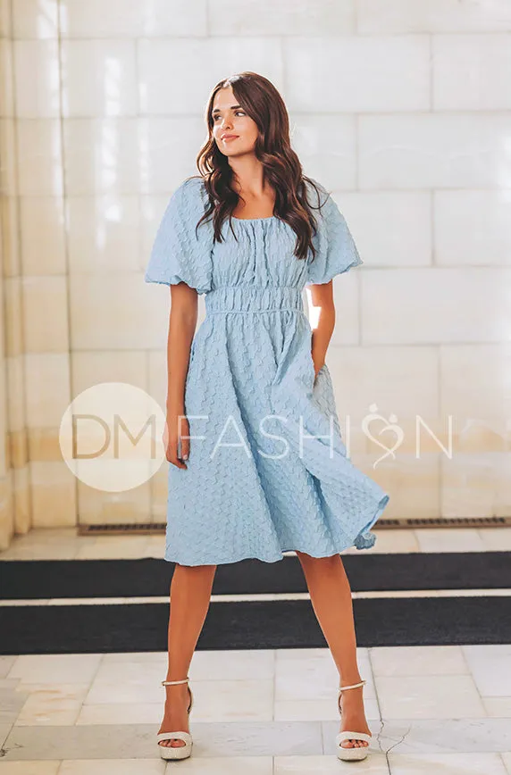 Brynn Crystal Blue Texture Dress - DM Exclusive - Maternity Friendly