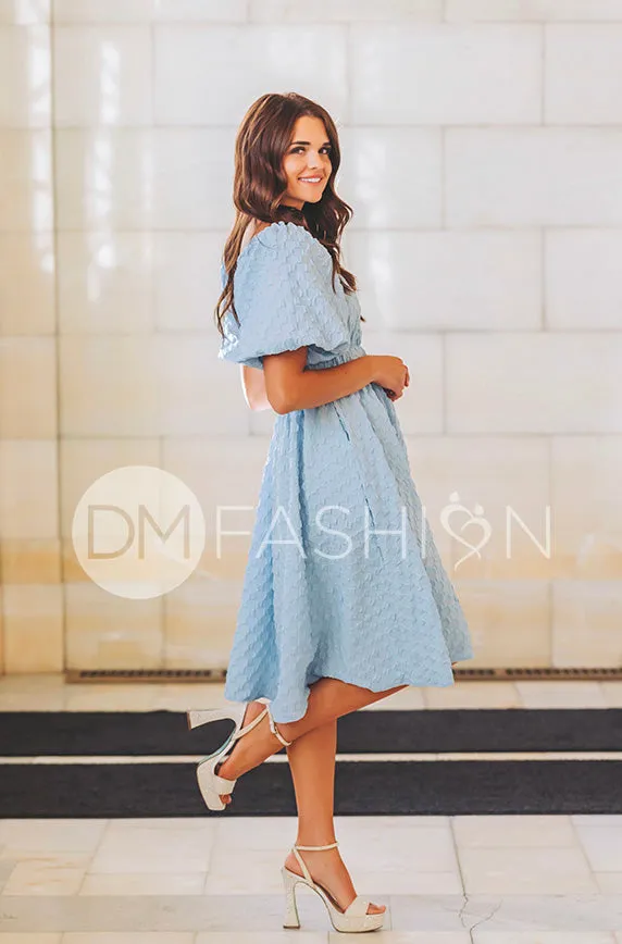 Brynn Crystal Blue Texture Dress - DM Exclusive - Maternity Friendly