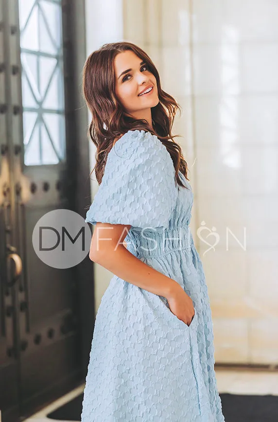 Brynn Crystal Blue Texture Dress - DM Exclusive - Maternity Friendly