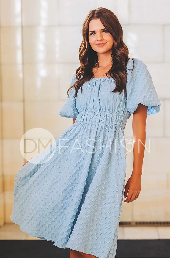 Brynn Crystal Blue Texture Dress - DM Exclusive - Maternity Friendly