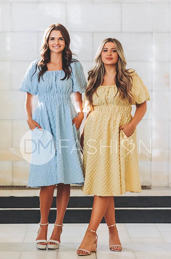 Brynn Crystal Blue Texture Dress - DM Exclusive - Maternity Friendly