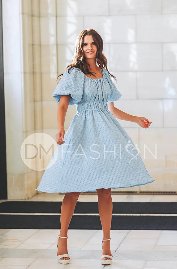 Brynn Crystal Blue Texture Dress - DM Exclusive - Maternity Friendly