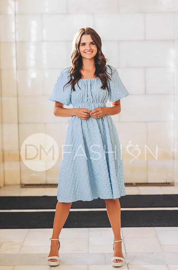 Brynn Crystal Blue Texture Dress - DM Exclusive - Maternity Friendly