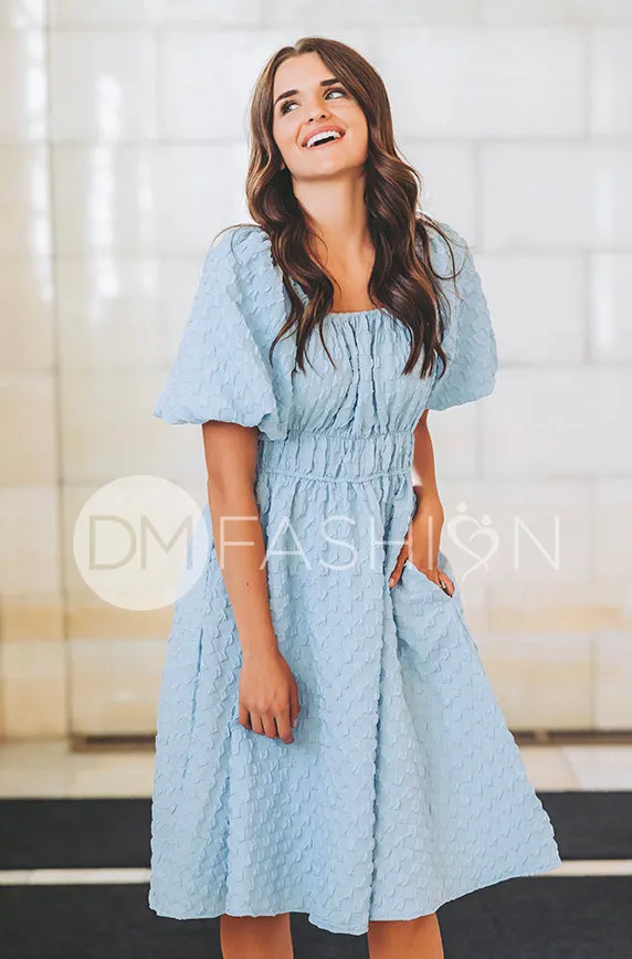 Brynn Crystal Blue Texture Dress - DM Exclusive - Maternity Friendly