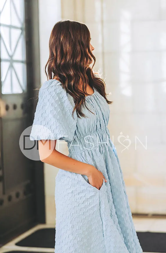 Brynn Crystal Blue Texture Dress - DM Exclusive - Maternity Friendly