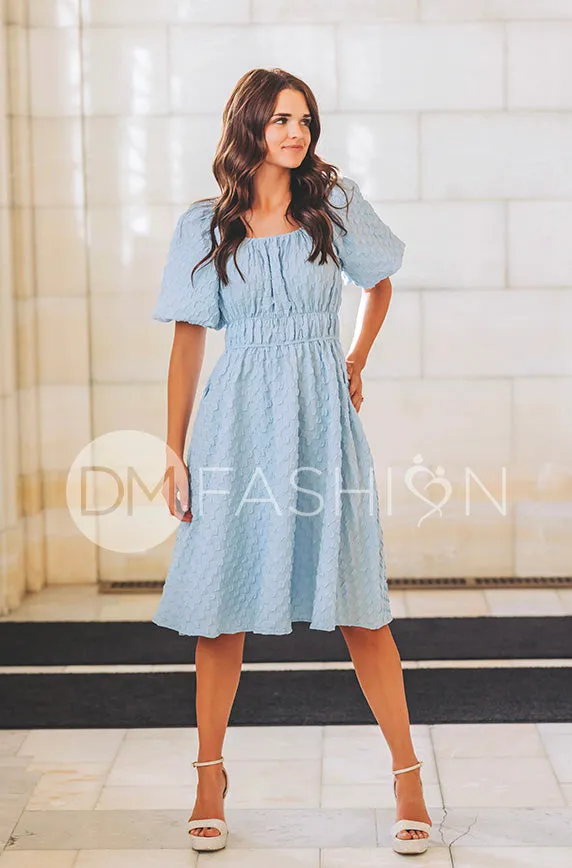 Brynn Crystal Blue Texture Dress - DM Exclusive - Maternity Friendly