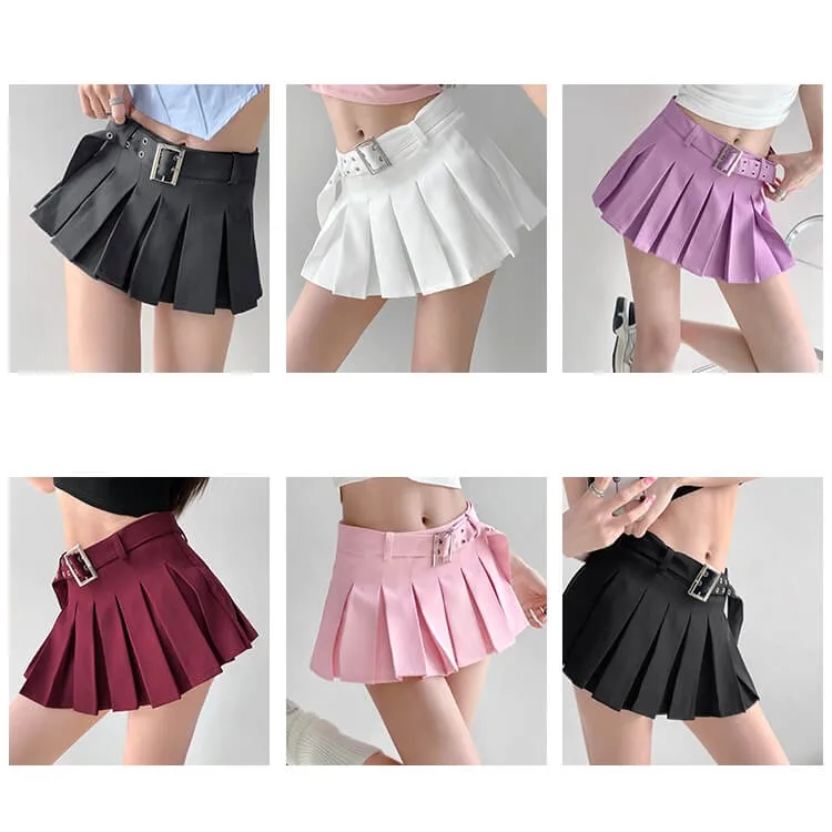 Buckle belt mini skirt