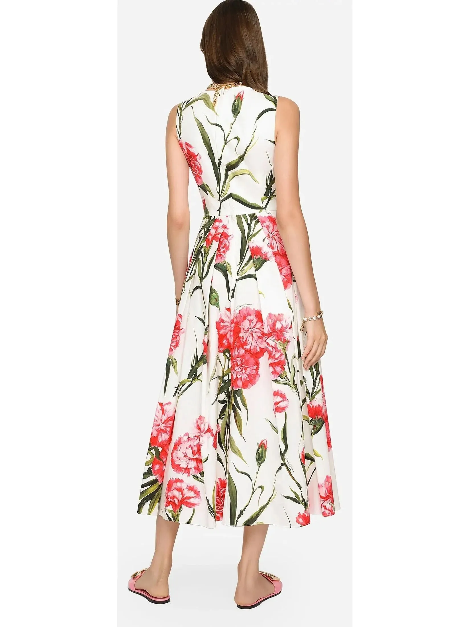 Carnation-Printed Midi Dress