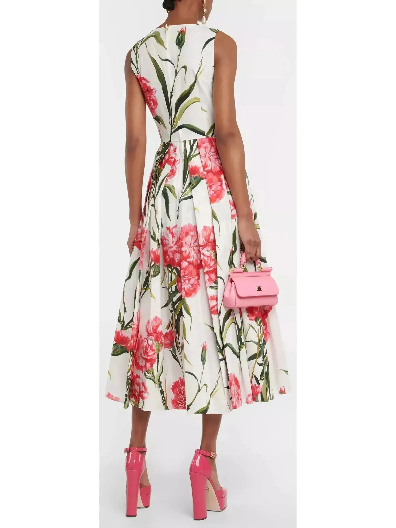 Carnation-Printed Midi Dress