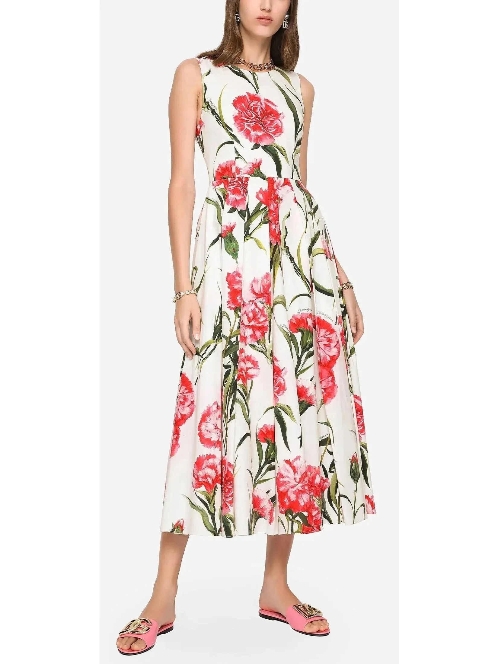 Carnation-Printed Midi Dress