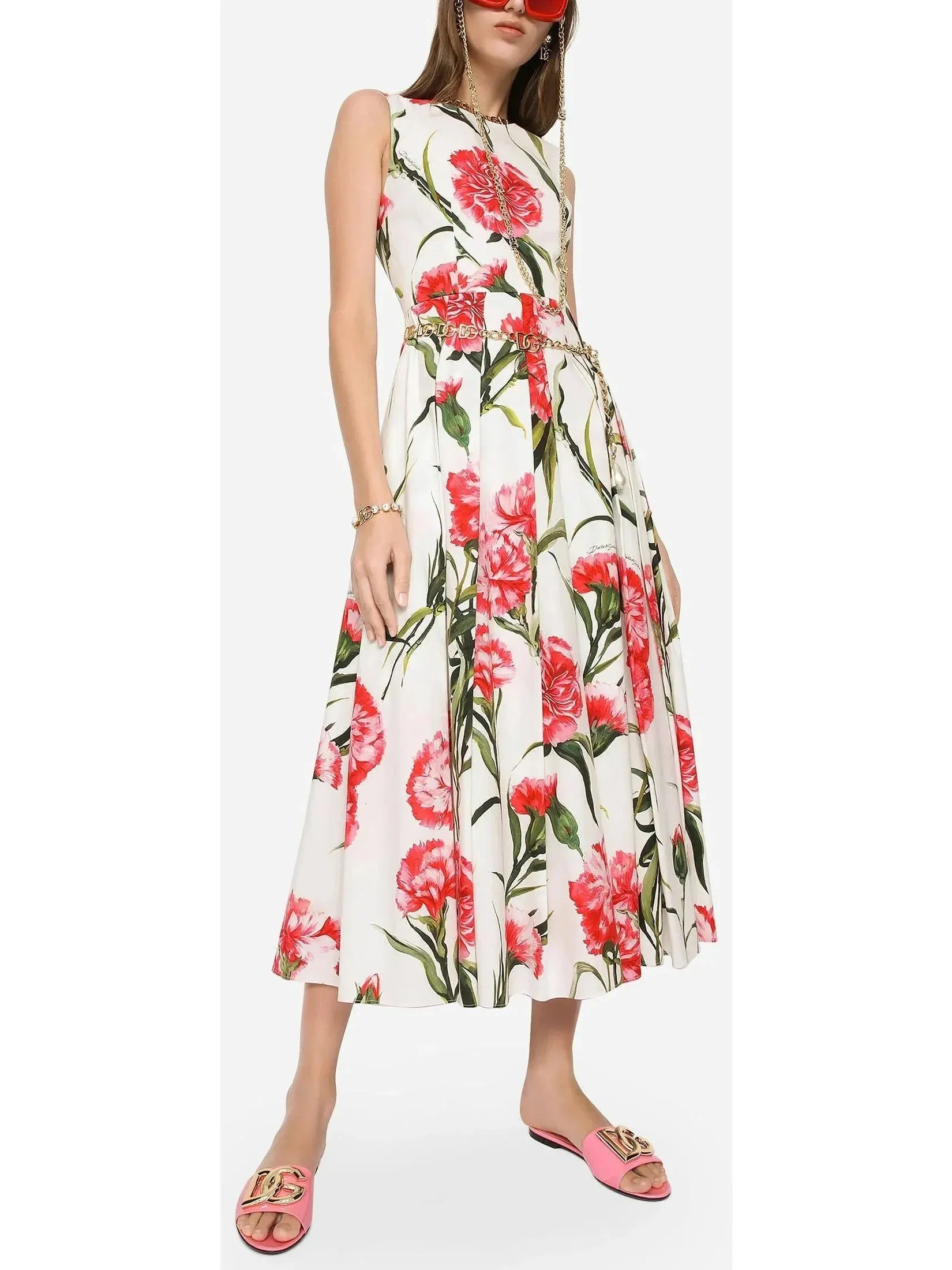 Carnation-Printed Midi Dress