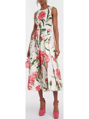 Carnation-Printed Midi Dress