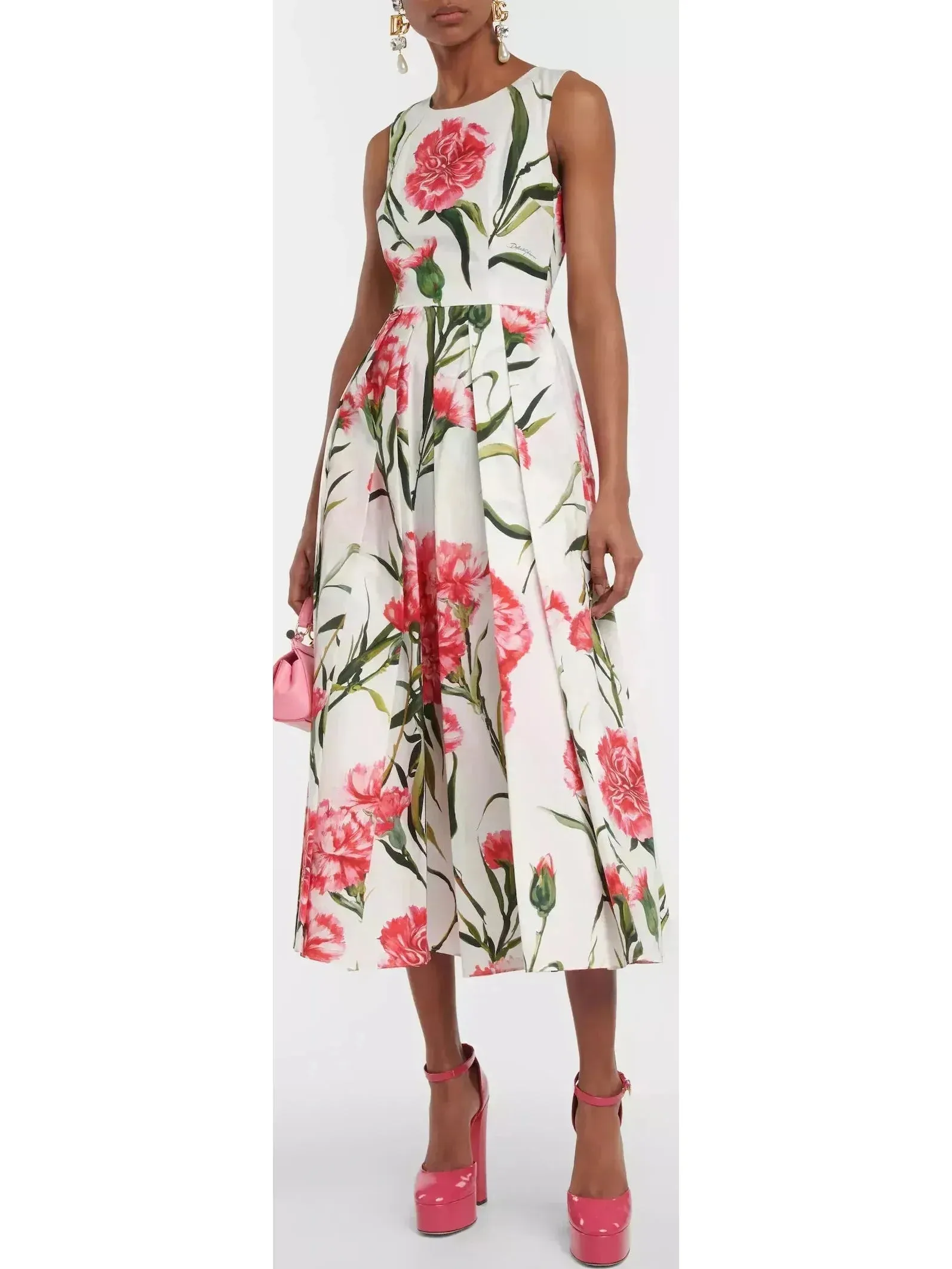 Carnation-Printed Midi Dress