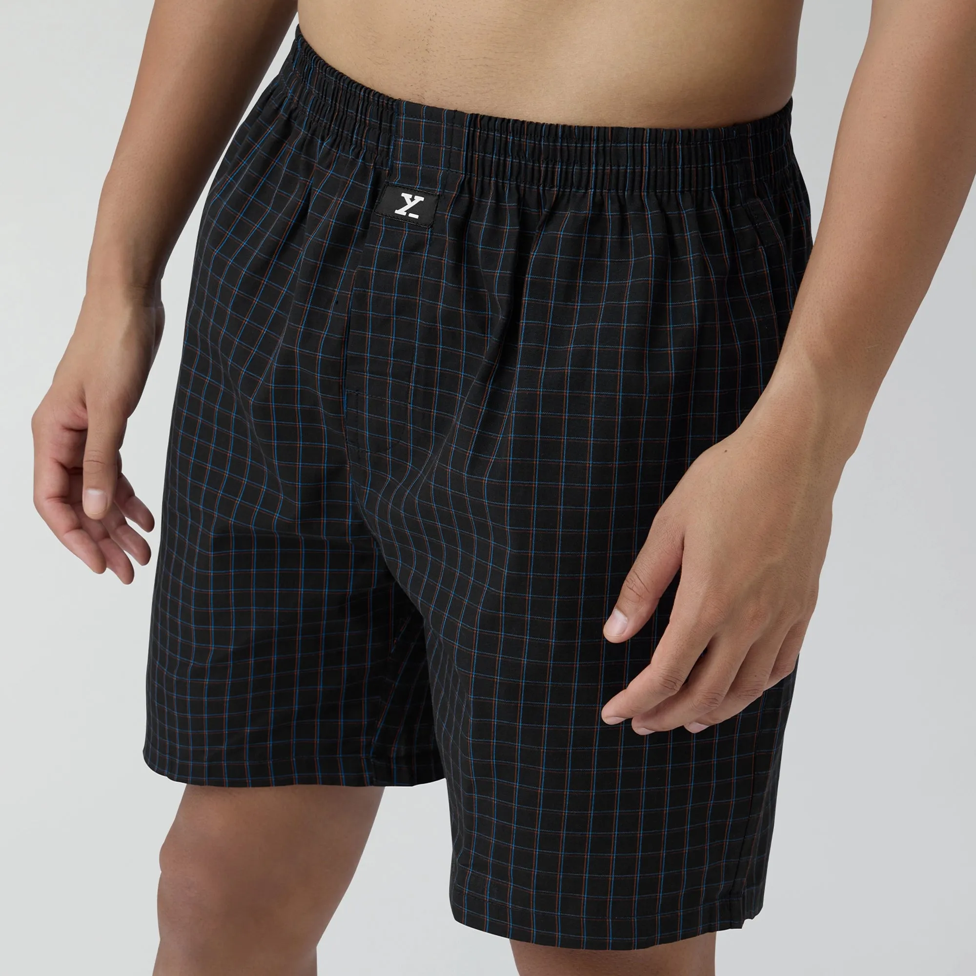 Checkmate Combed Cotton Boxer Shorts Charcoal Black