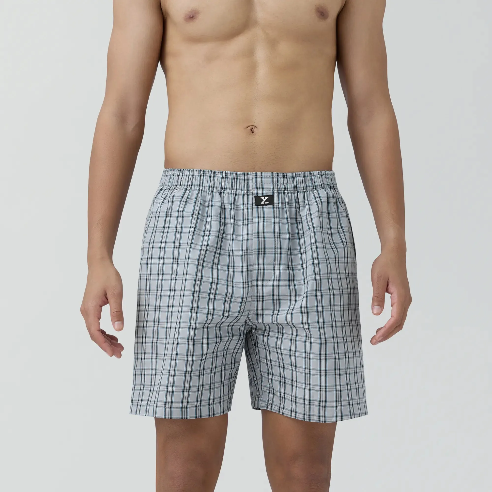 Checkmate Combed Cotton Boxer Shorts Frost Grey