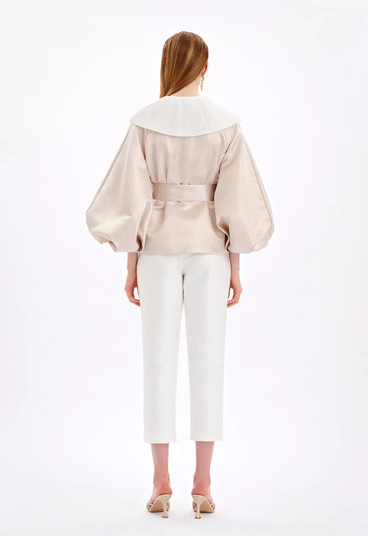 Choice Textured Pleated Collar Jacket Gold-Beige