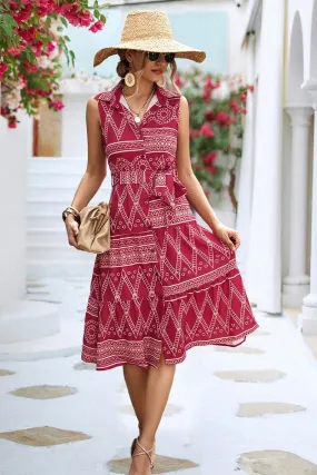 COLLARED PATTERN PRINTING WOMEN DRESS