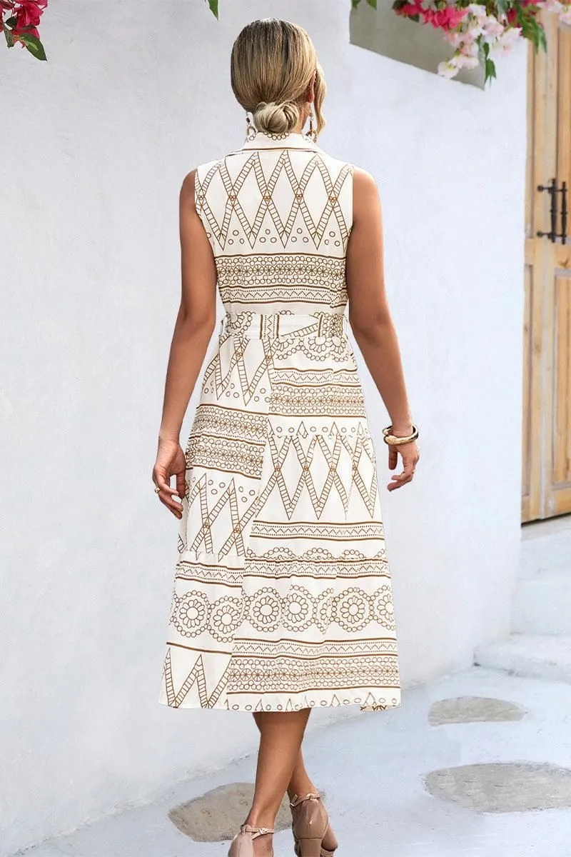 COLLARED PATTERN PRINTING WOMEN DRESS