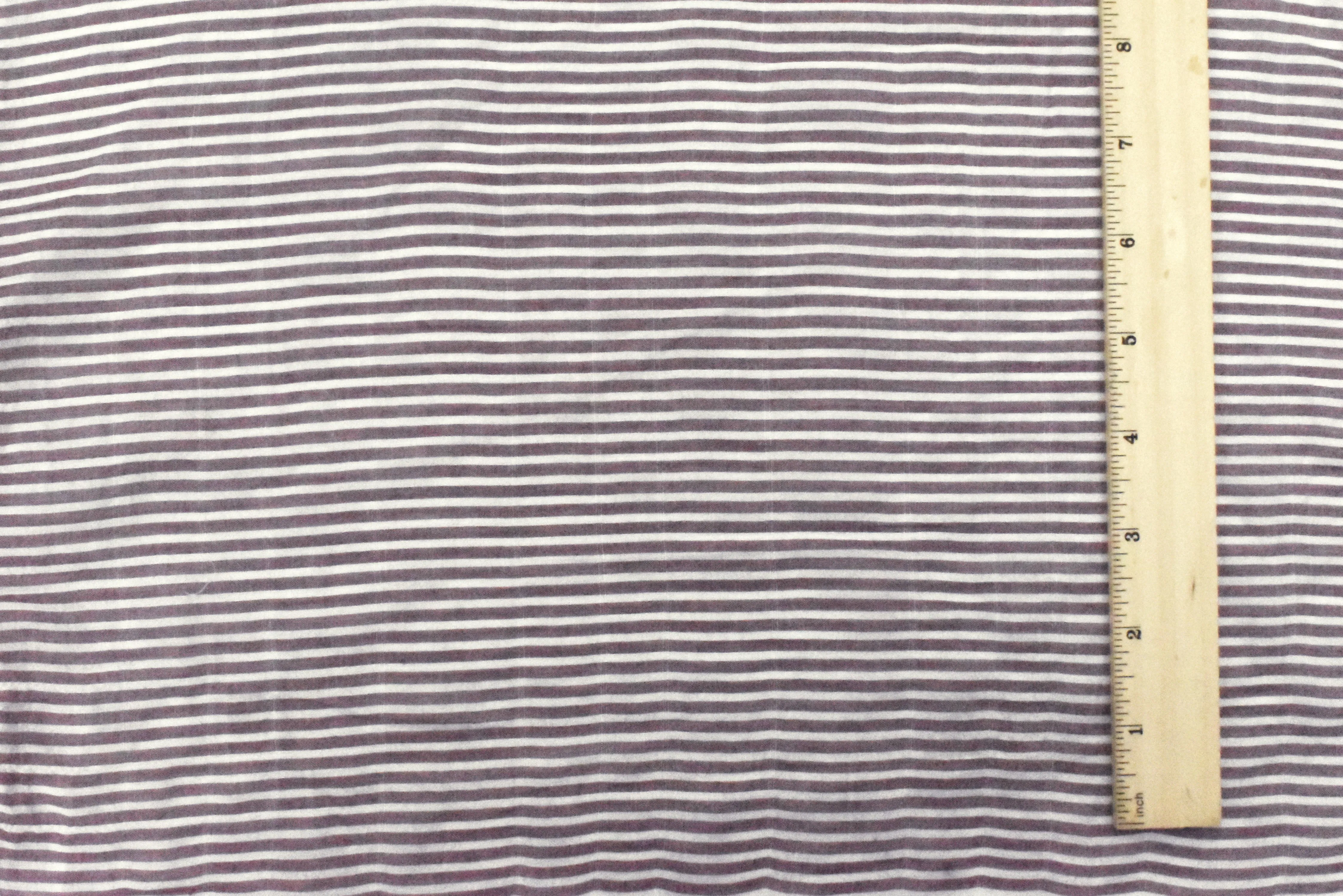 Deep Red-Off-White Striped Slub Rayon Lawn Fabric