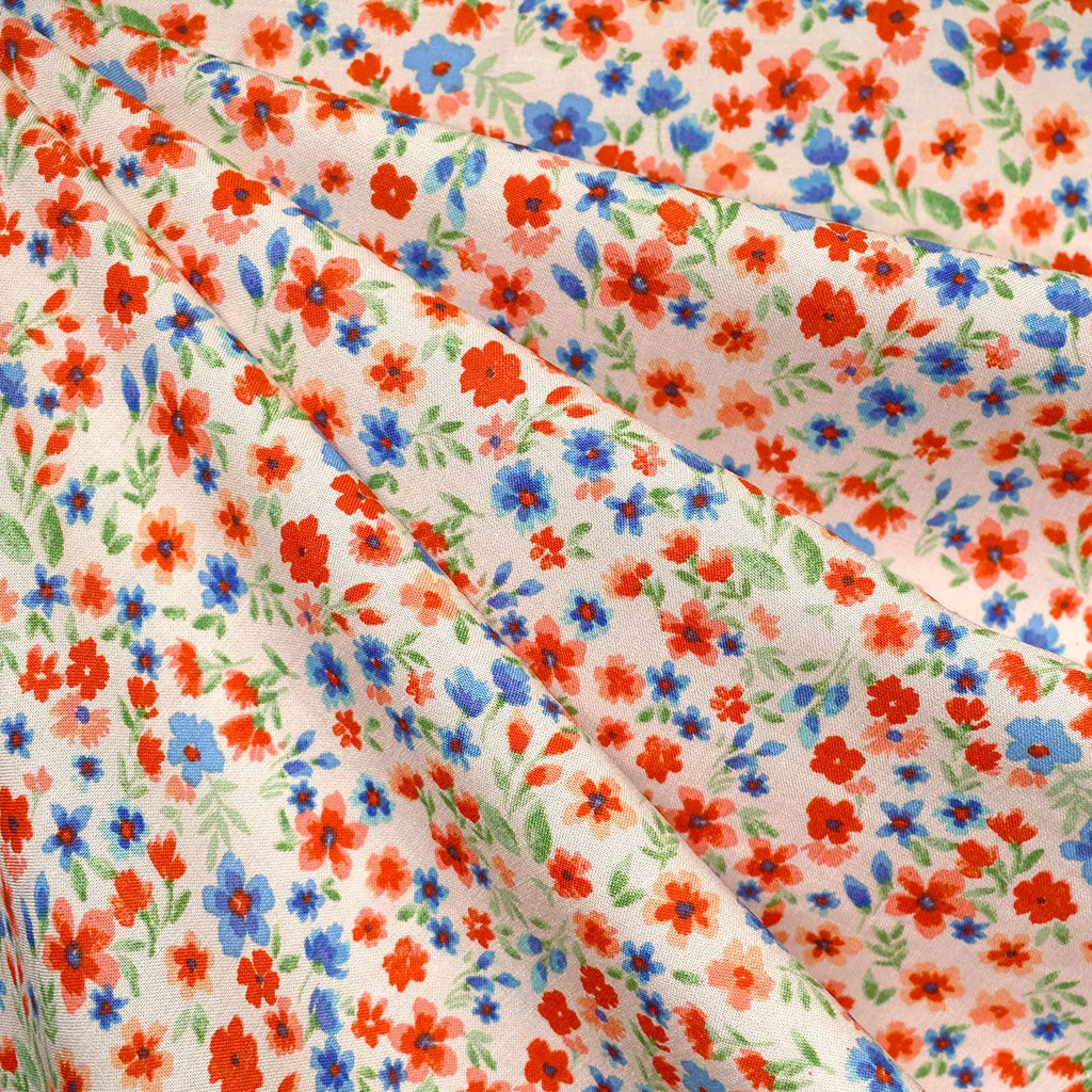 Ditsy Spring Floral Rayon Challis Soft Peach