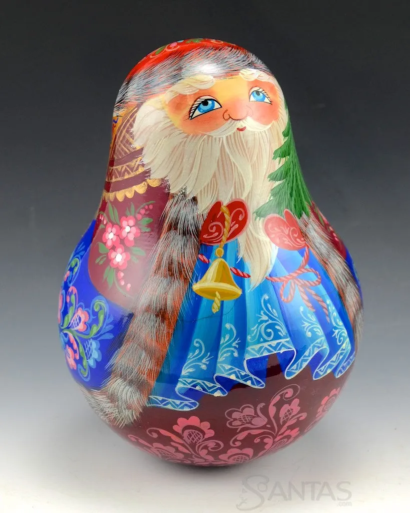 Elegant Roly Poly Wood Santa Bell