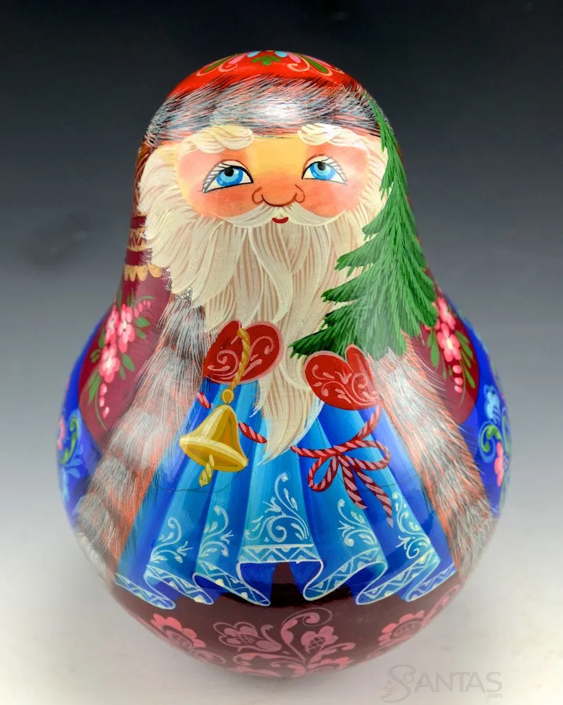 Elegant Roly Poly Wood Santa Bell