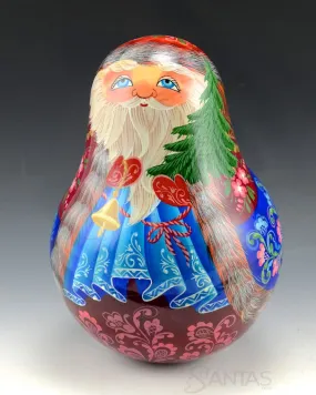 Elegant Roly Poly Wood Santa Bell