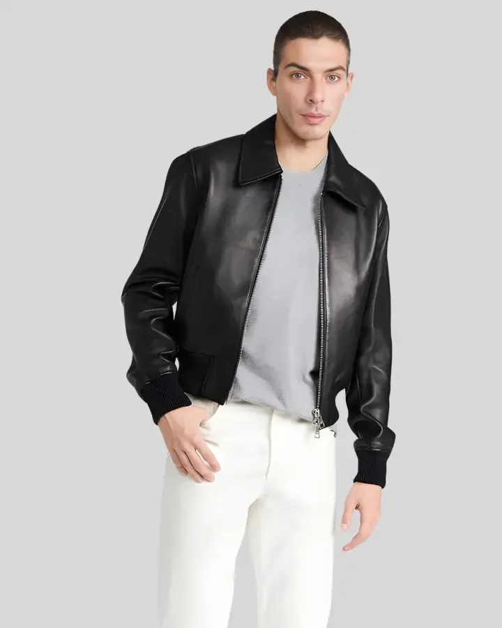 Ethan Classic Leather Bomber Jacket