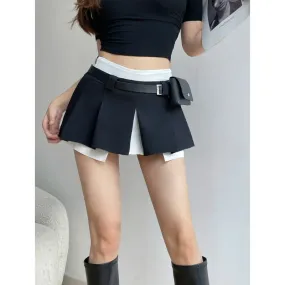 Fake-2 pieces mini skirt