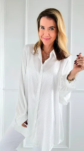 Golden Glow Button Top - White