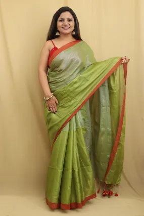 Green Bengal Plain Tissue Cotton Saree - Elegant and Stylish