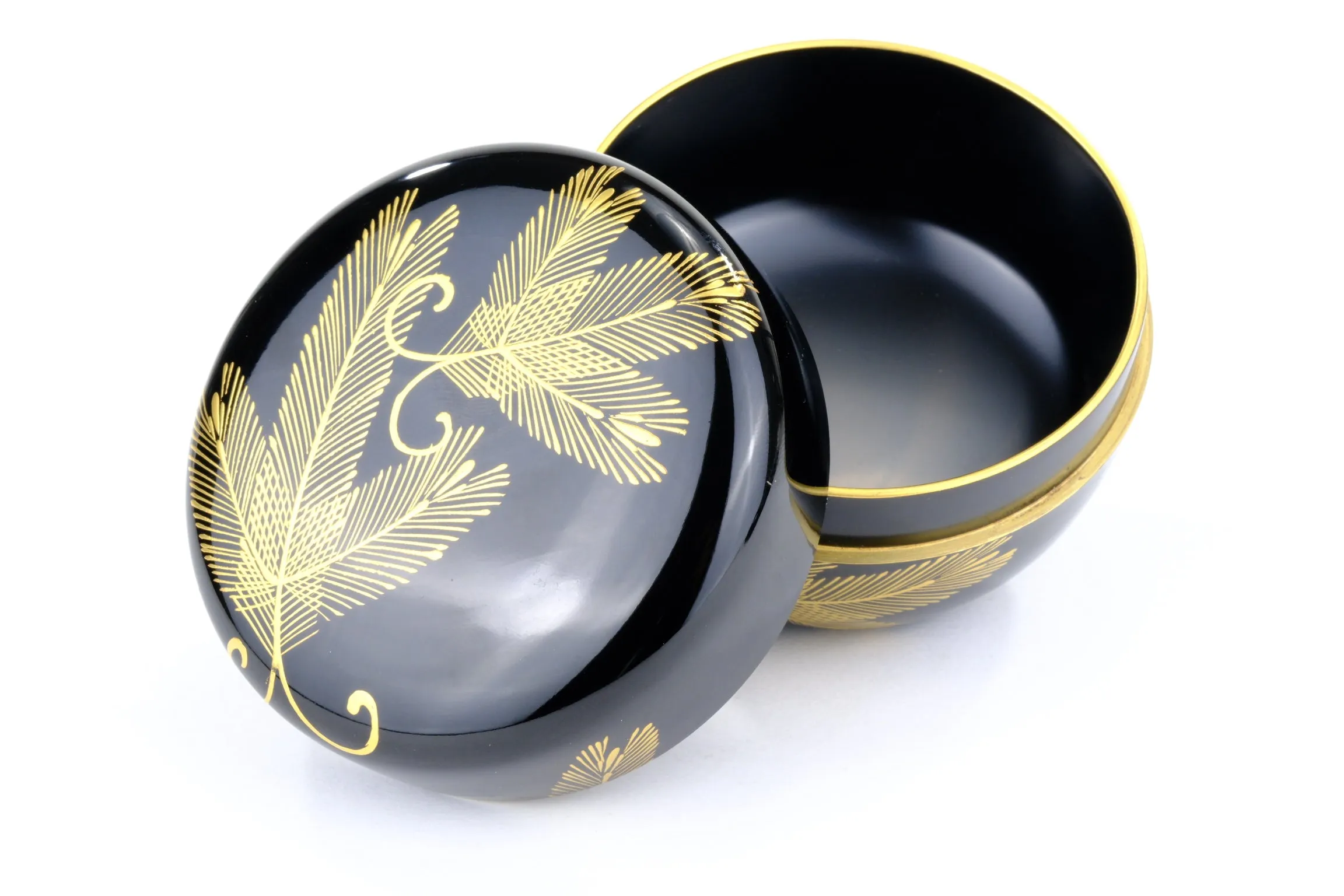 Japanese Tea Ceremony Hira-Natsume Tea Caddy Pine Bows Black Lacquer Gold Makie