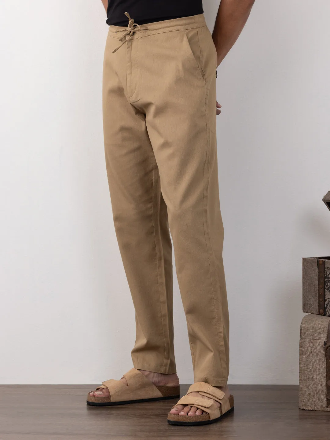 Khaki Plain Loose Pants