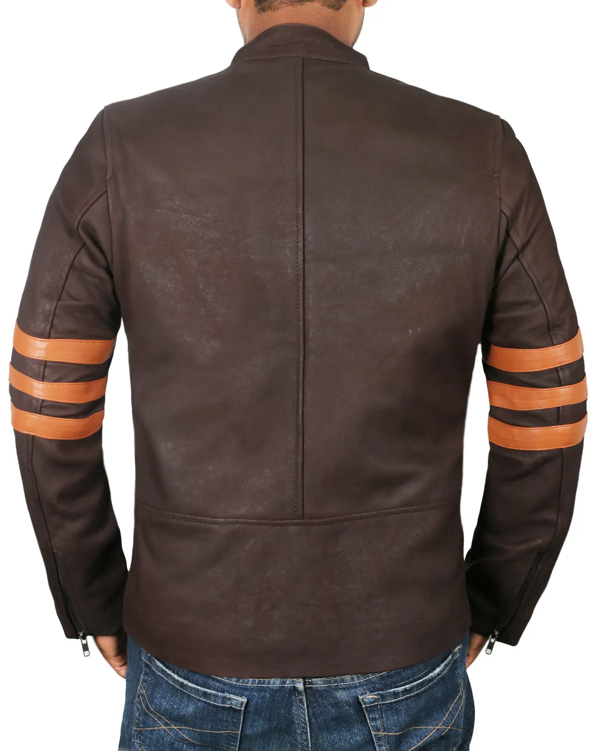 Leather Jackets Hub X-Men: Wolverine Logan Hugh Jackman Sheep Leather Jacket (Brown-Yellow, Racer Jacket) - 1501799