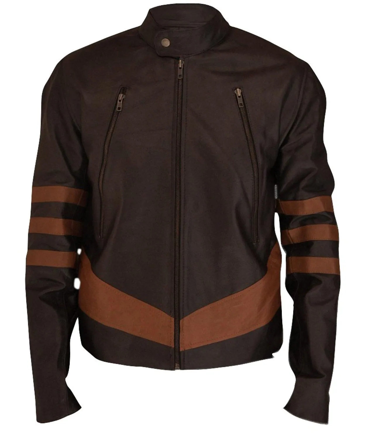 Leather Jackets Hub X-Men: Wolverine Logan Hugh Jackman Sheep Leather Jacket (Brown-Yellow, Racer Jacket) - 1501799